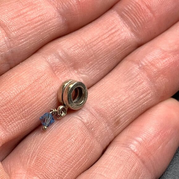 VTG Sterling Silver 925 Slide Charm Baby Blue Crystal Bead Dangle Size .75" Long - Picture 8 of 8